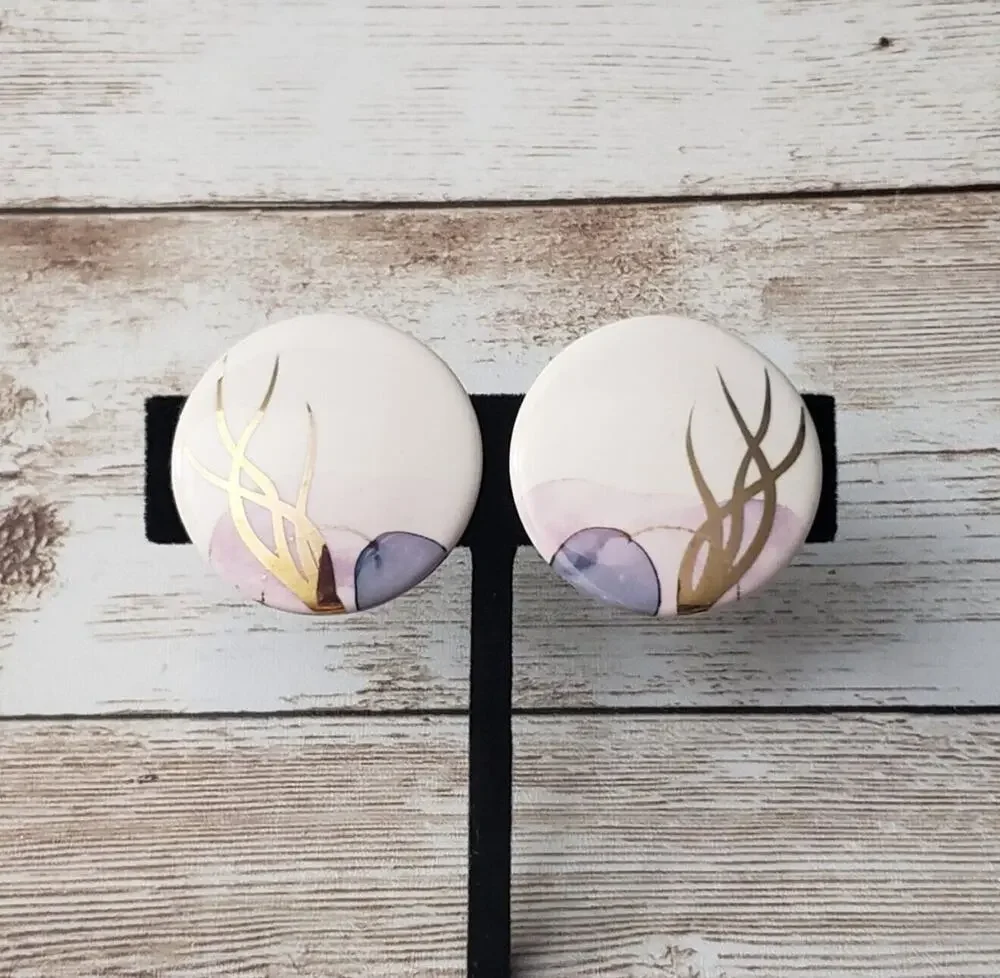 Vintage Clip On Earrings - Stunning Off White with Gold Tone & Pastel Design